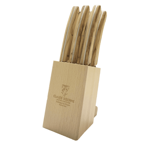 Image showing the Thiers Set of 6 Steak Knives in Wooden Block, Olivewood product.