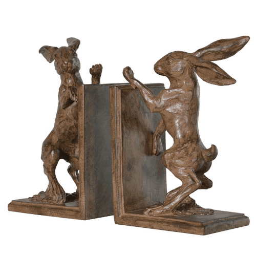 Image showing the Boxing hare bookends, 23 x 13.5 x 10cm product.