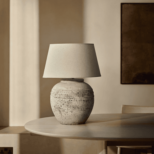 Image showing the Rustic Table Lamp with Shade, H61cm, Grey product.
