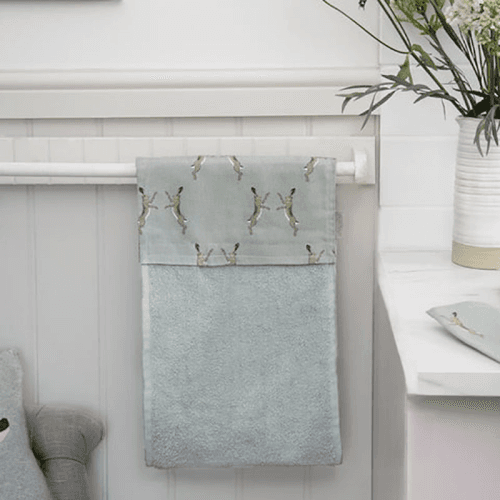 Image showing the Boxing Hares Roller Hand Towel, Duck Egg Grey product.