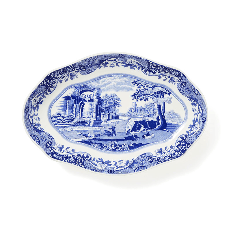 Blue Italian Oval Fluted Dish, L14 x W21.5cm, Blue