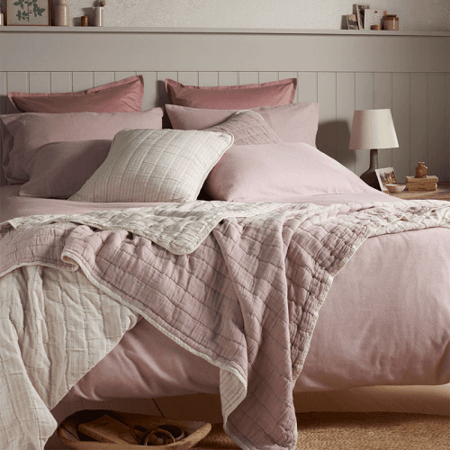 Image showing the Vivienne Cotton Quilted Throw, 200 x 200cm, Vintage Rose product.
