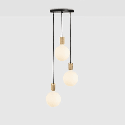 Image showing the Canopy & Sphere Bulb Triple ceiling plate & pendant set, H400 x W25cm, Black & Oak product.