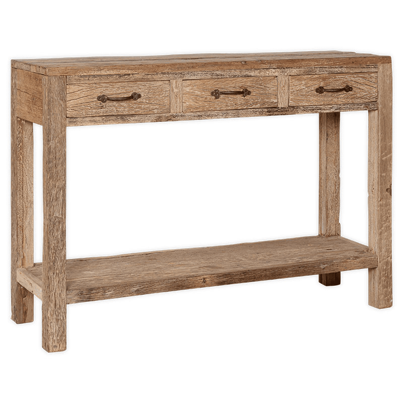 Ibo 3 Drawer Console Table, Reclaimed Wood