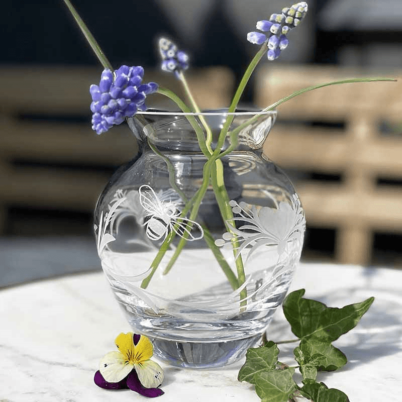 Bee & Honeysuckle Small Posy Vase, H12cm, Clear