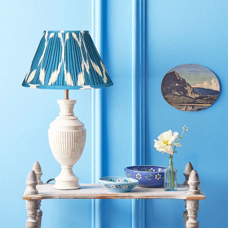 Striaght Empire Shade, 35cm, Turkish Blue Yoda Printed Silk Ikat