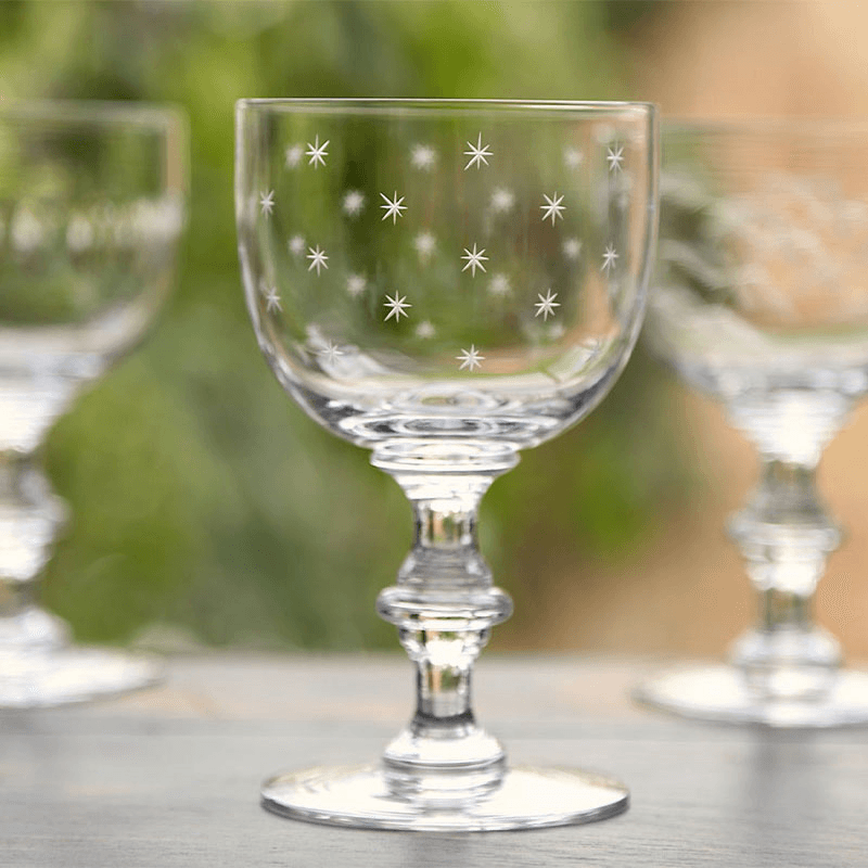Stars Set of 4 Patterned Crystal Wine Goblets, 250ml, Clear