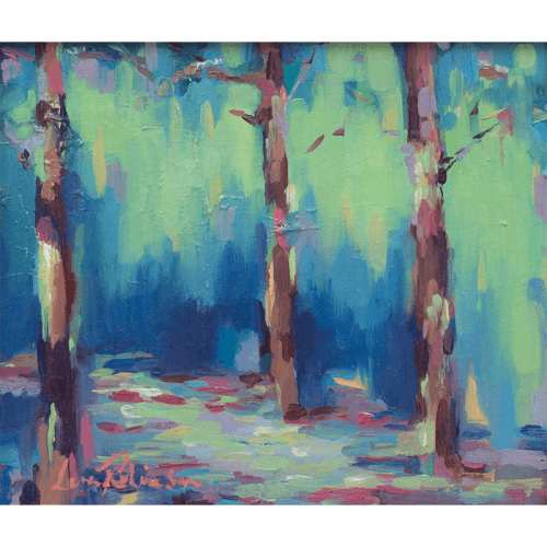 Image showing the Moving Forestry Framed Oil Painting on Canvas, 35.5 x 30.5cm, Turquoise product.