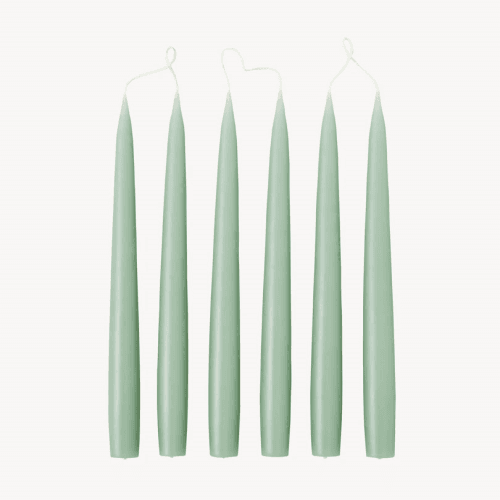 Image showing the Set of 6 Tapered Dinner Candles, H25cm, Sage Green product.