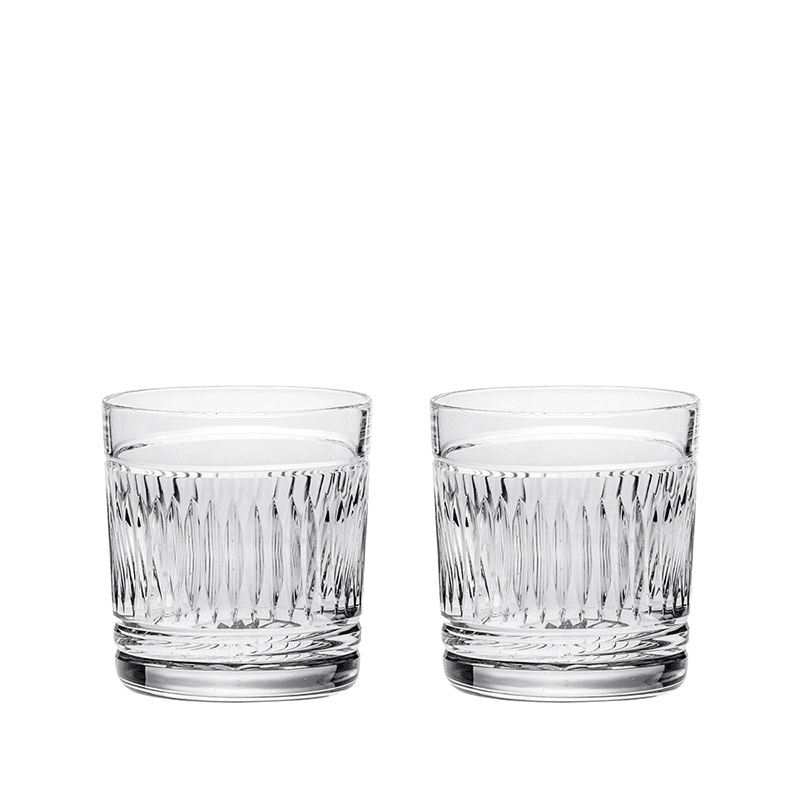 Art Deco Set of 2 Whisky Tumblers, 260ml, Clear