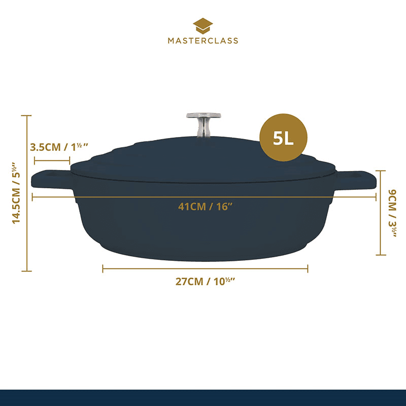 Cast Aluminium Casserole Dish, 5L, Black