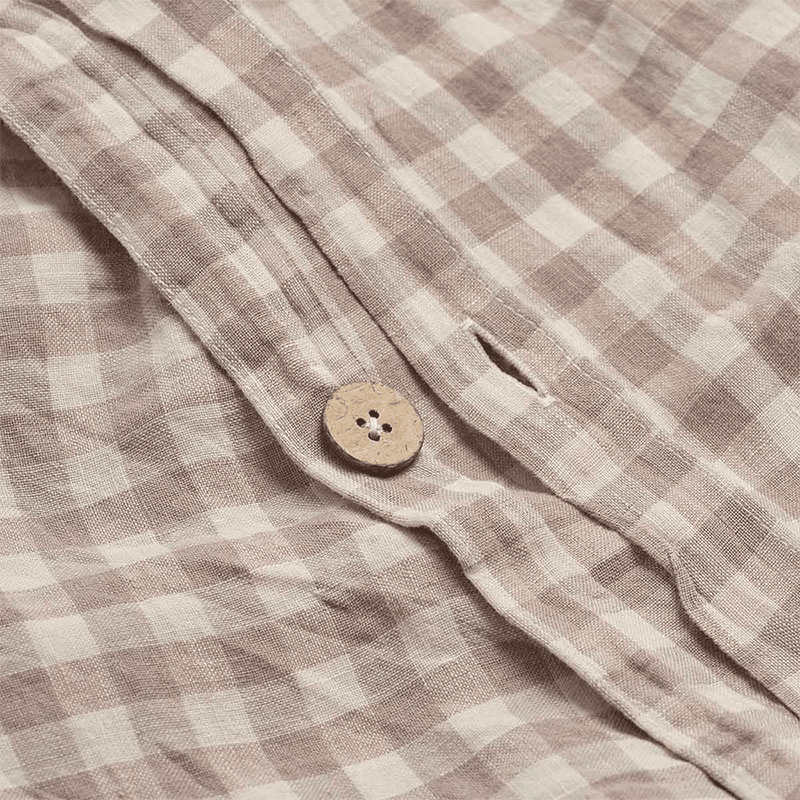 Gingham Linen Blend Duvet Cover, King, Mushroom