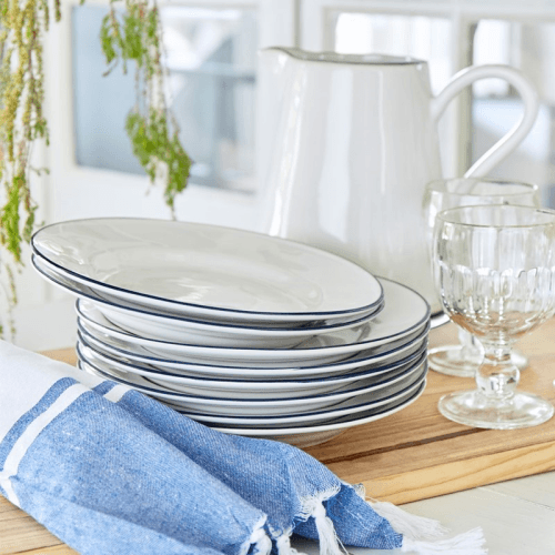 Image showing the Beja Set of 6 side plates, 23cm, white with blue rim product.