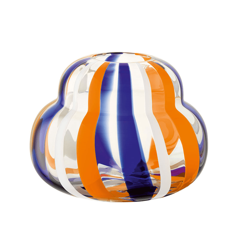 Folk Vase, H19cm, Blue/Orange/White