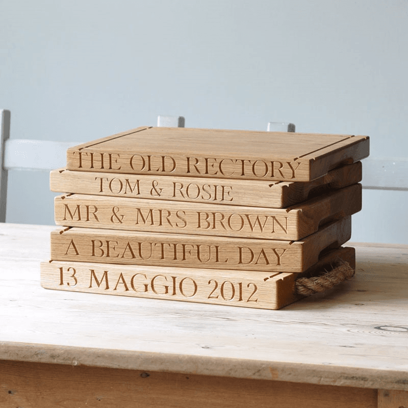 Personalised thin rectangular board with rope handles, 40 x 30 x 3.5cm, Oak