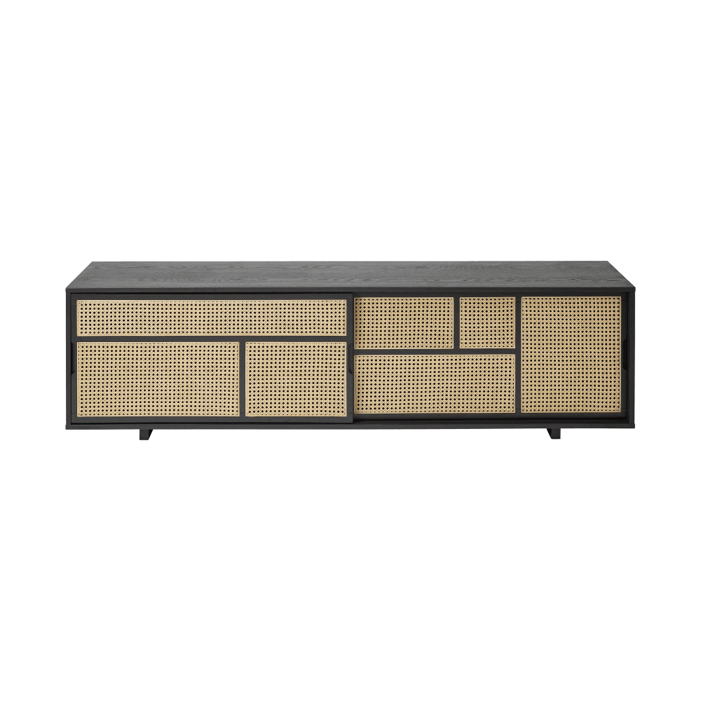 Air Low sideboard, 180 x 38 x 50cm, Black/Cane