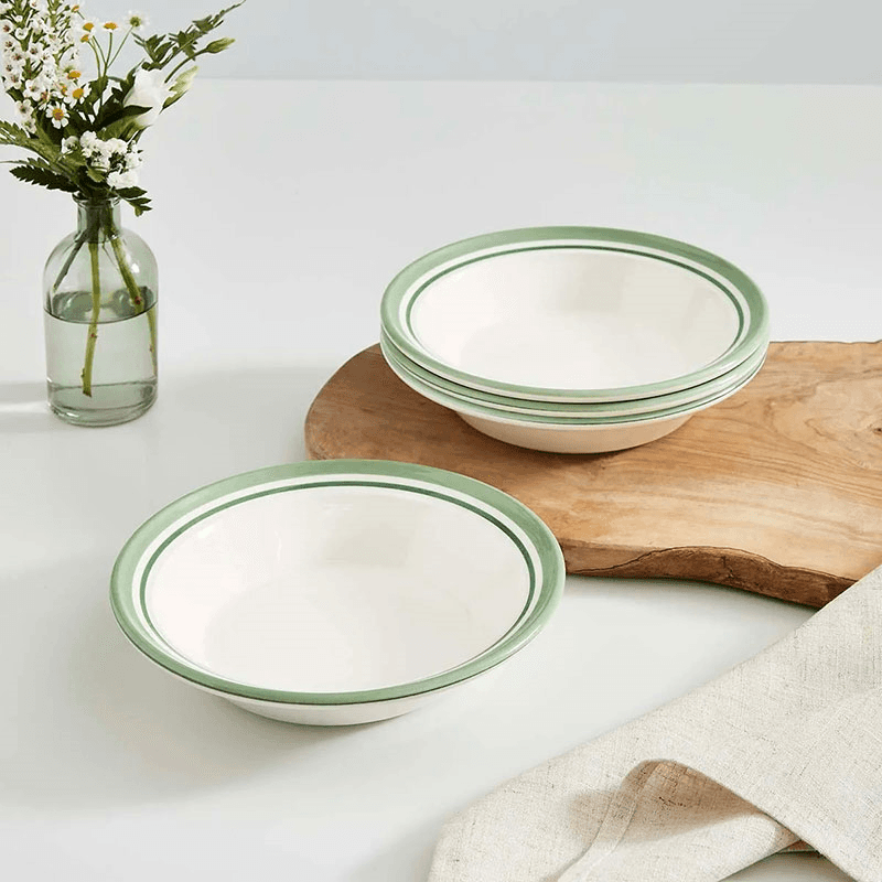 Potter's Stripe Set of 4 Soup Plates, D21cm, Green