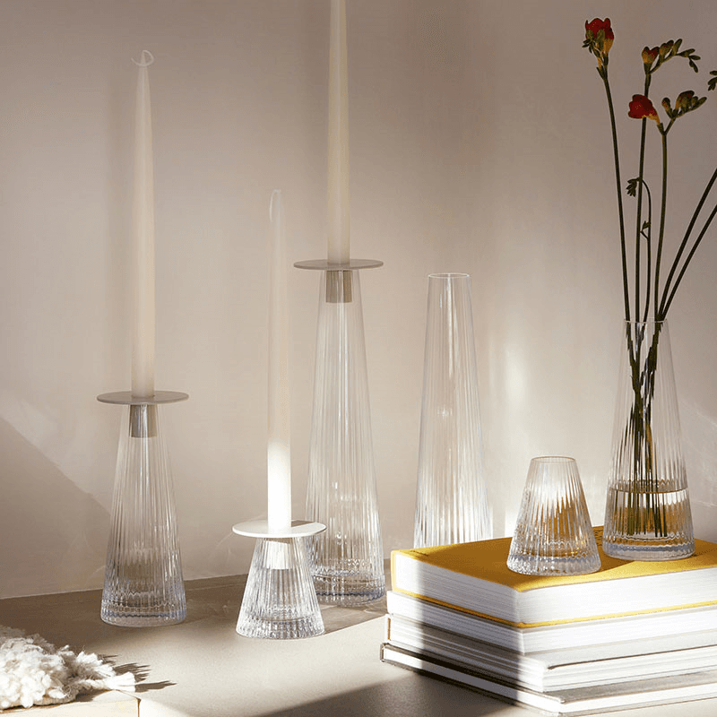 Beacon Candle Holder, H34cm, Concrete Grey & Clear