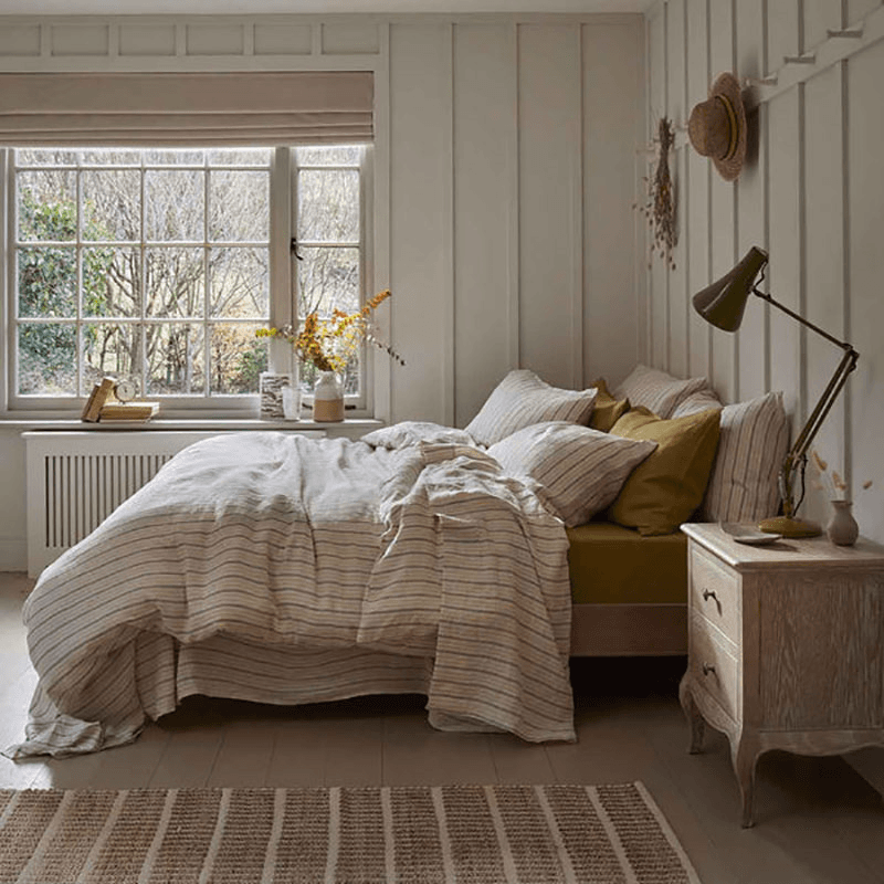 Ticking Stripe Linen Duvet Cover, Super King, Dusk Blue
