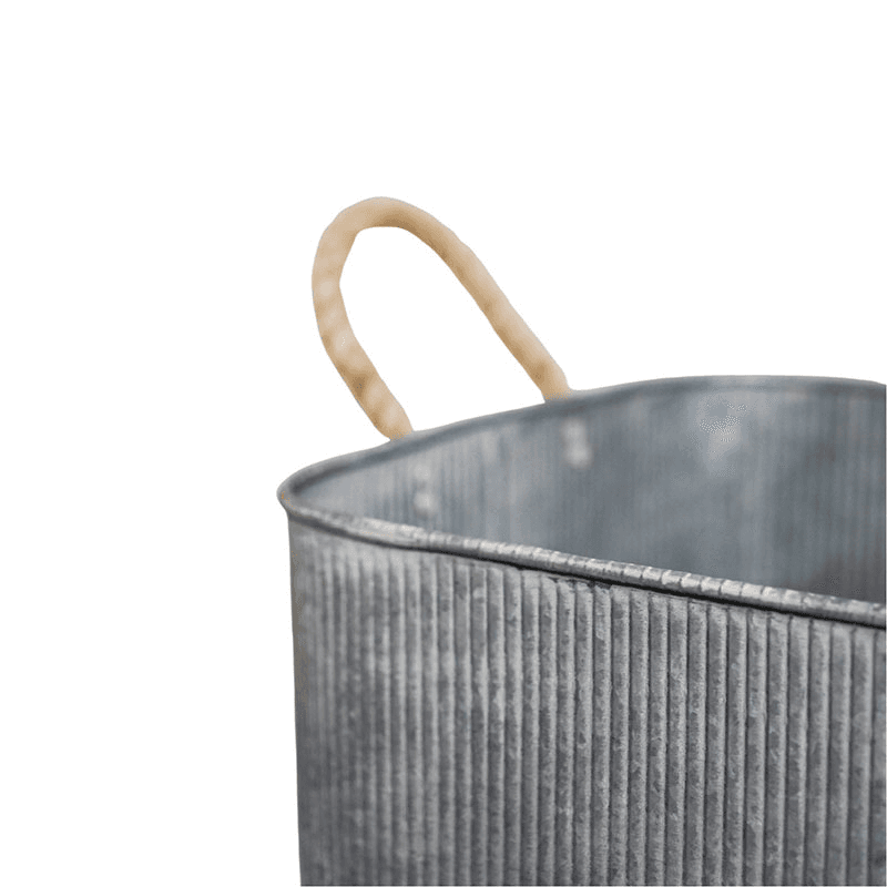 Galvanised Set of 2 Rope Handle Square Planters, Grey