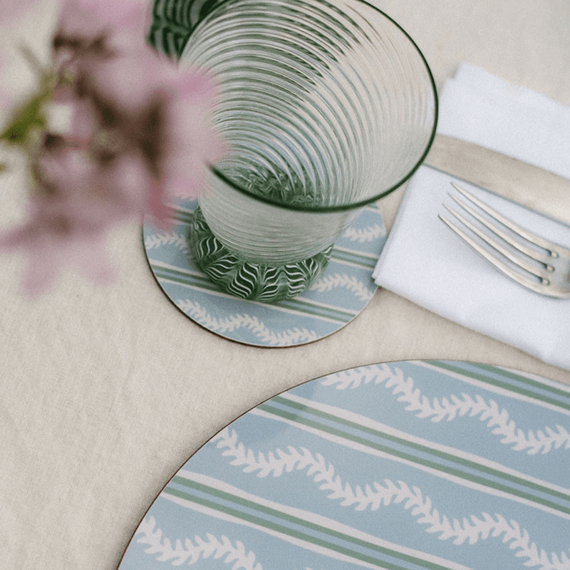 Vines Set of 6 Coasters, D10cm, Blue