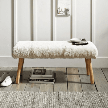 Image showing the Bench, Curly Sheepskin, Ivory, 47 x 36 x 105cm, Ivory product.