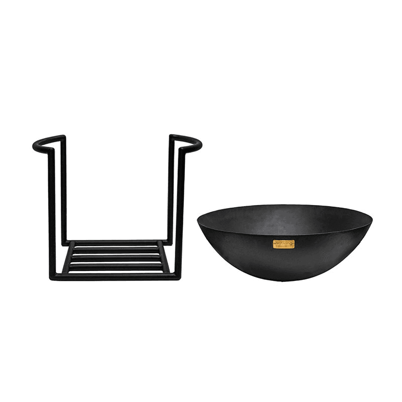 Outdoor cast iron firebowl on stand, W57cm, Black