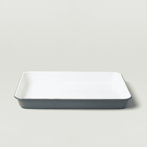 Image showing the Enamel serving tray, L28 x W22 x H3.5cm, Pigeon Grey Rim product.