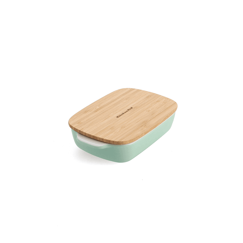 Stoneware Dish with Bamboo Lid, 20cm, Pistachio