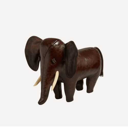 Image showing the Hand Crafted Leather Elephant, Trunk Down, Small product.
