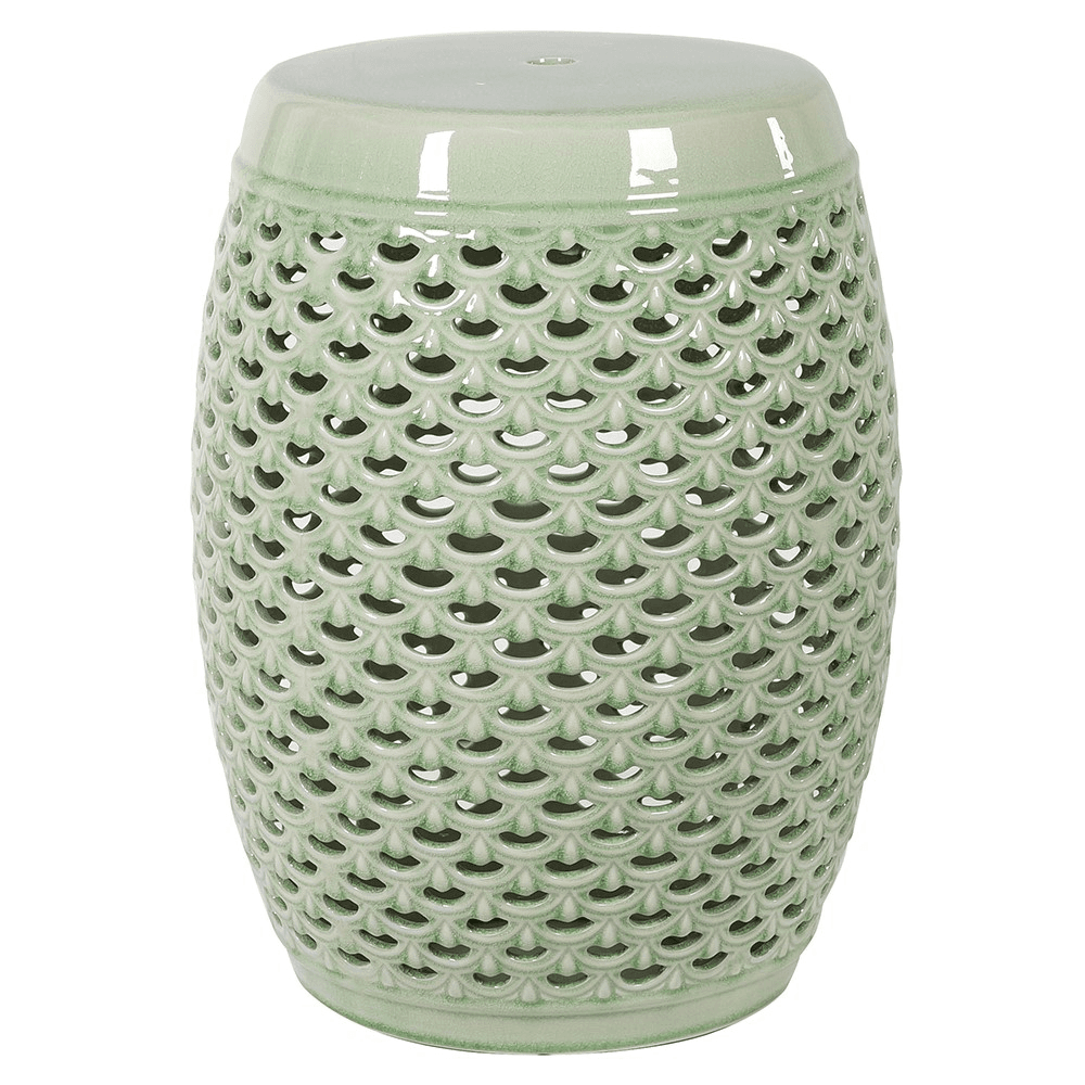 Lattice Ceramic Stool, H45cm, Sage