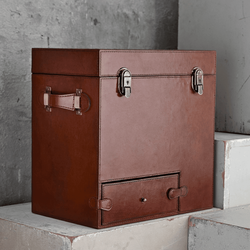 Brown Leather Drinks Box, Incl. Ice Bucket