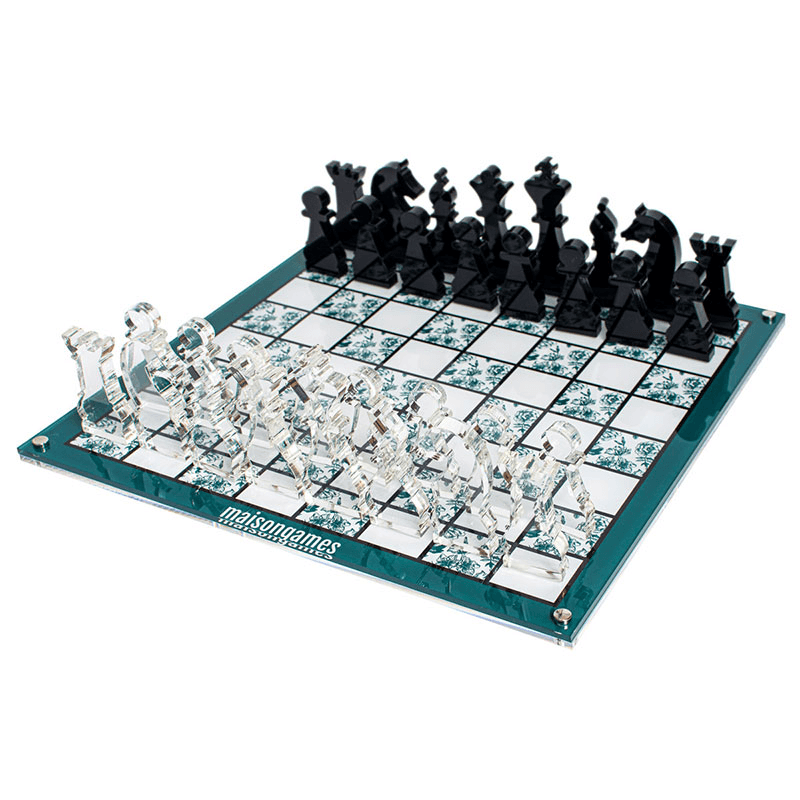 Floral Chess Set, L35.6 x W35.6cm, Green