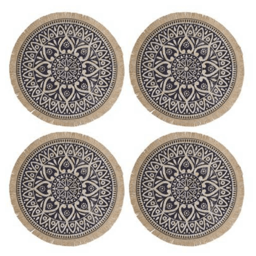 Image showing the Mandala Woven Set of 4 Placemats, D42cm, Blue product.