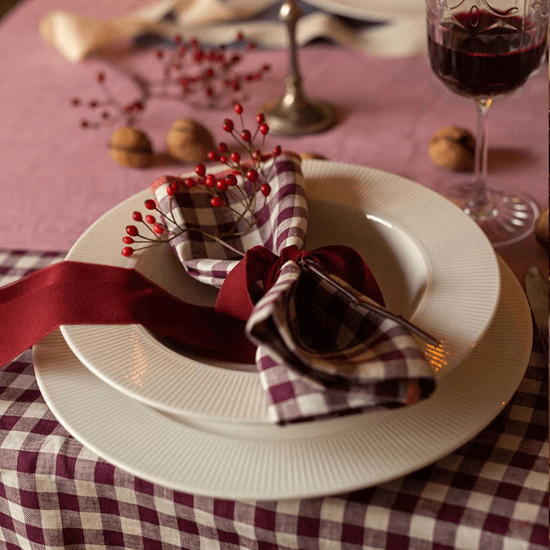 Gingham Linen Set of 4 Napkins, 45 x 45cm, Berry