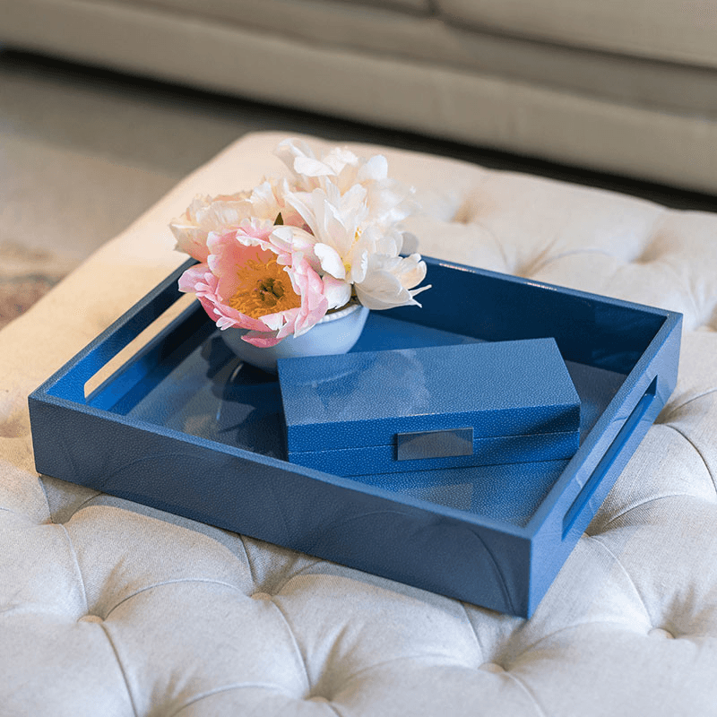 Lacquered Tray 40 x 35cm, Blue Shagreen