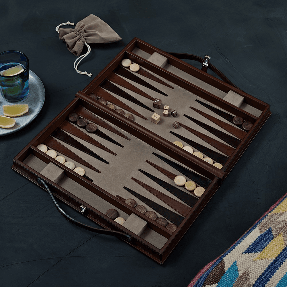 Backgammon set, W23 x D39cm, Tan Leather