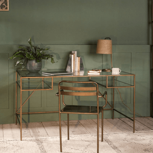 Image showing the Nakuru Iron & Glass Desk, H78 x W150cm, Brass product.
