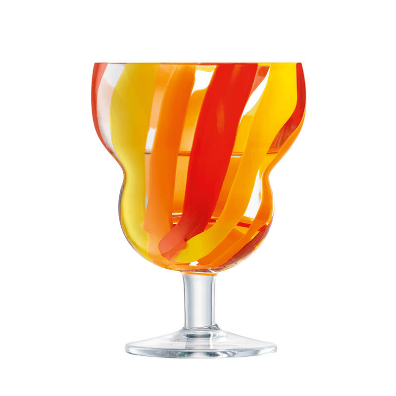 Folk Set of 2 Wine Glasses, Orange/Red/Yellow