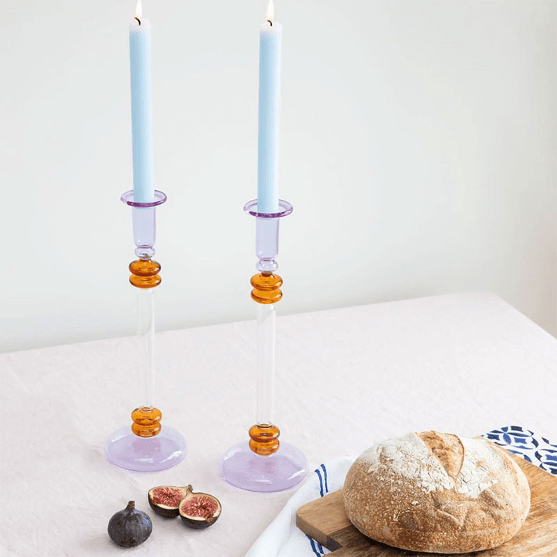Bugle Candlestick, H30cm, Purple & Amber