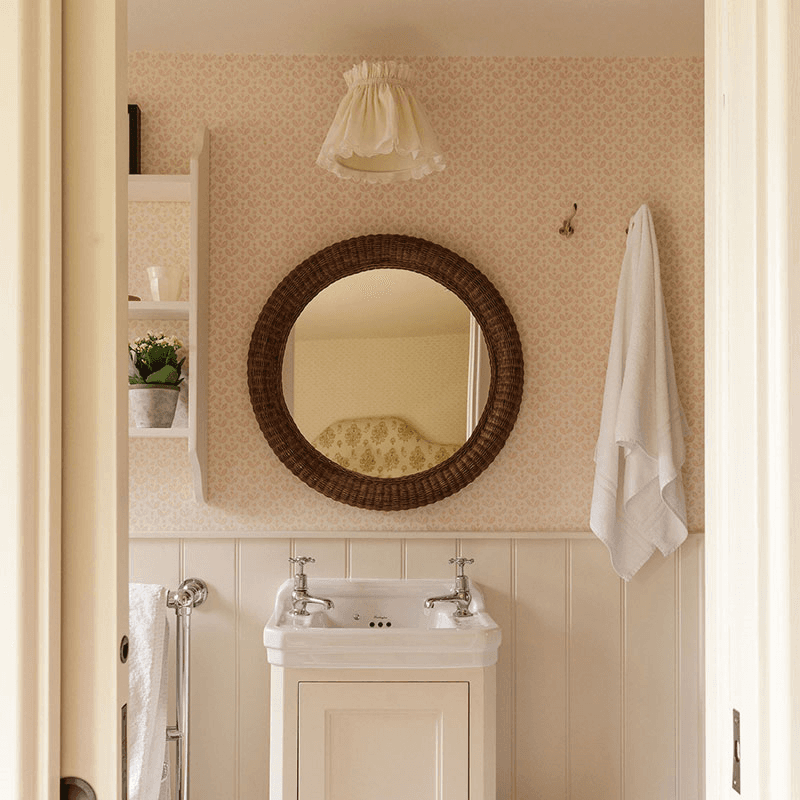 Polly Round Rattan Mirror, Teak