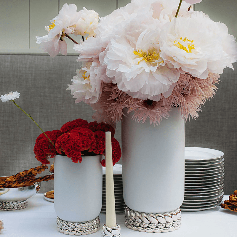 Babylone Vase, H19 x D11.5cm, White & Silver