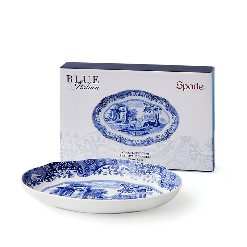 Blue Italian Oval Fluted Dish, L14 x W21.5cm, Blue