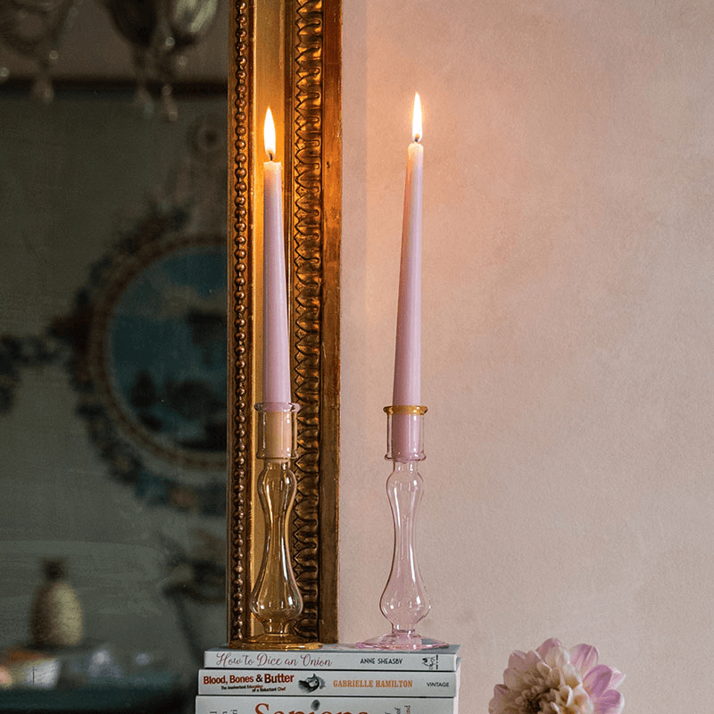 Serata Set of 2 Candlesticks, H18cm, Pink & Yellow