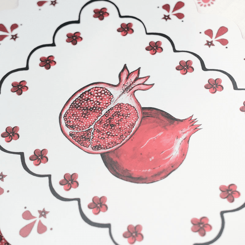 Bell Hutley Scalloped Table Mat, 38cm x 29cm, Pomegranate
