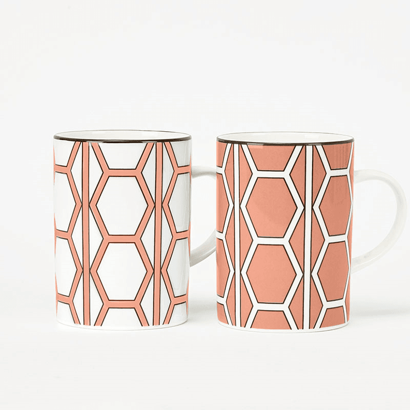 Hex & Hoop Set of 4 Mugs, 350ml, Coral