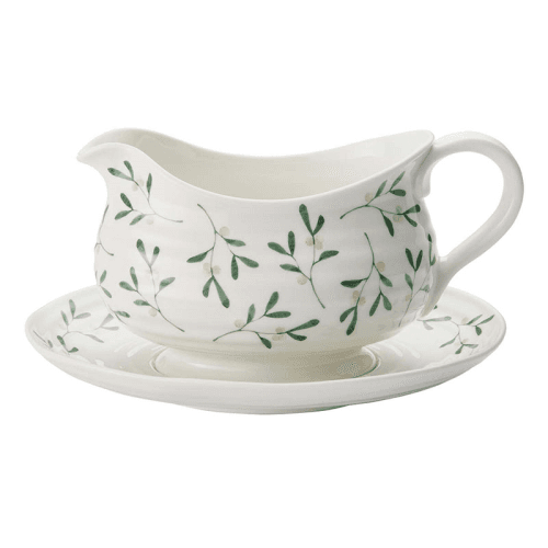 Image showing the Mistletoe Sauce Boat & Stand, 550ml, White/Green product.