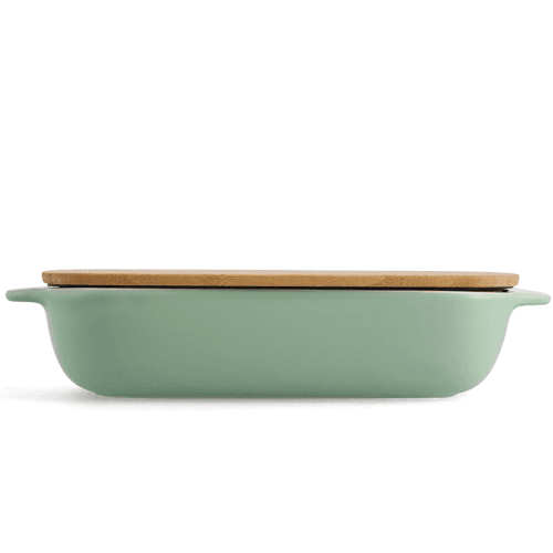Image showing the Stoneware Dish with Bamboo Lid, 32cm, Pistachio product.