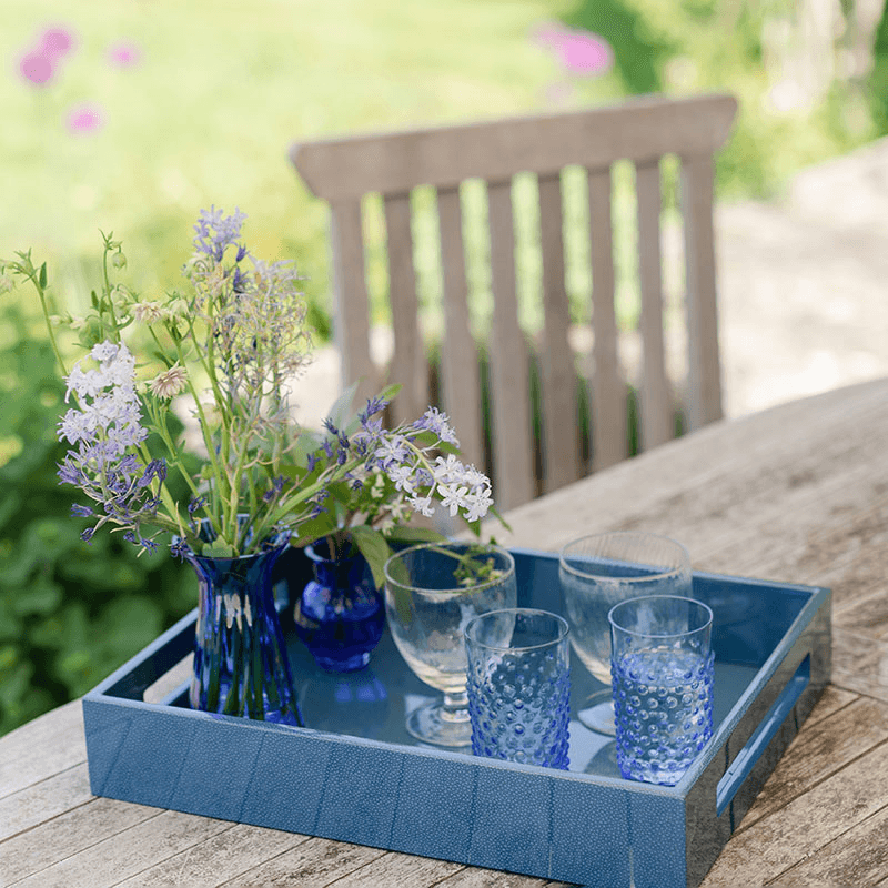 Lacquered Tray 40 x 35cm, Blue Shagreen