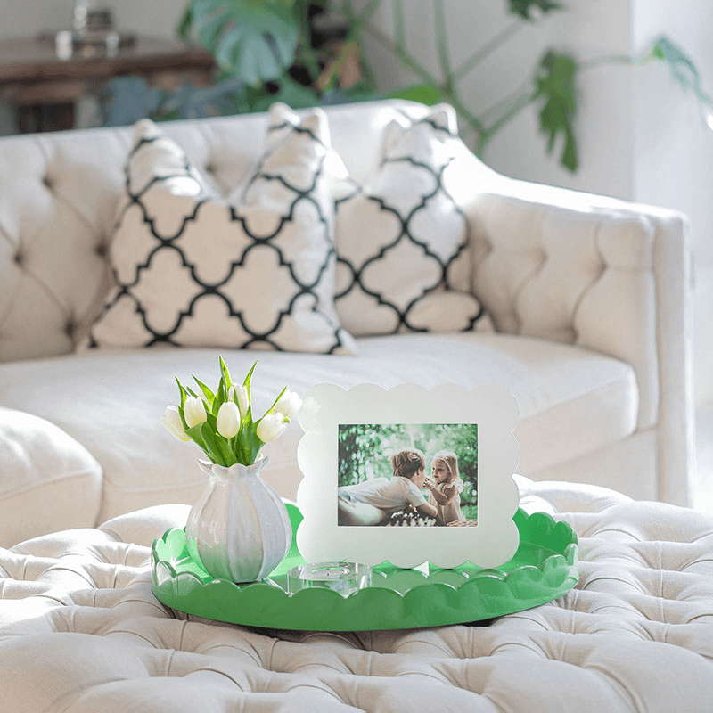 Lacquered Scallop Round Tray D50cm, Leaf